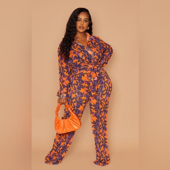 Pretty Little Thing Plus Orange Print Beach Flares Size 22 NWT Beach Tropical - Picture 9 of 11